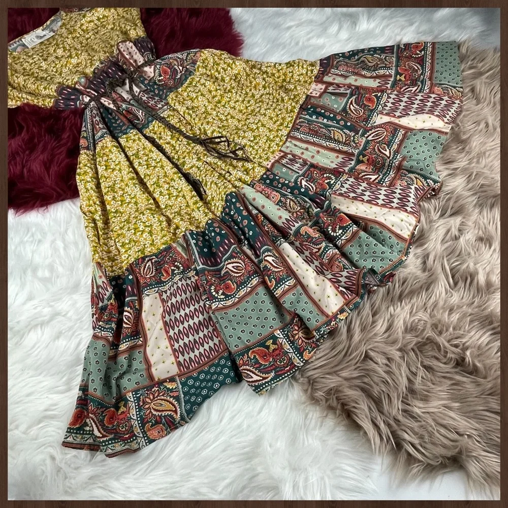 EASEL "Pretty Days" Cottagecore Mix Print Free Flow & Relaxed Pleated Maxi Dress - Picture 5 of 16